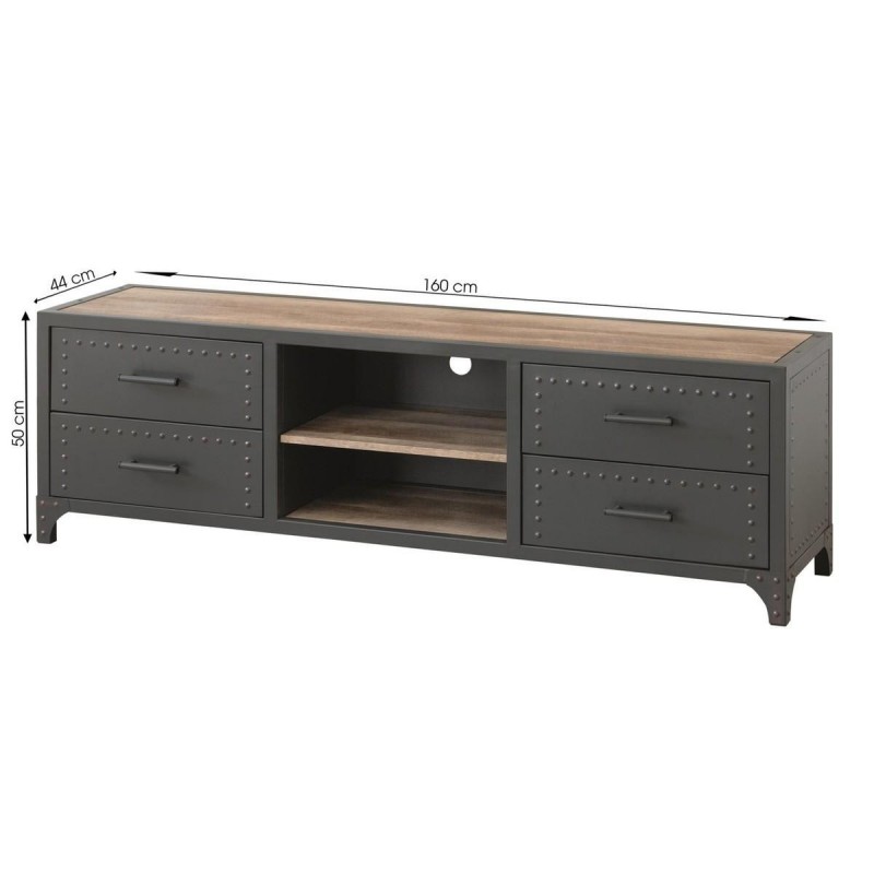 Mueble TV de diseño industrial BEJAR metal y MDF 160x44 h-50 cm.