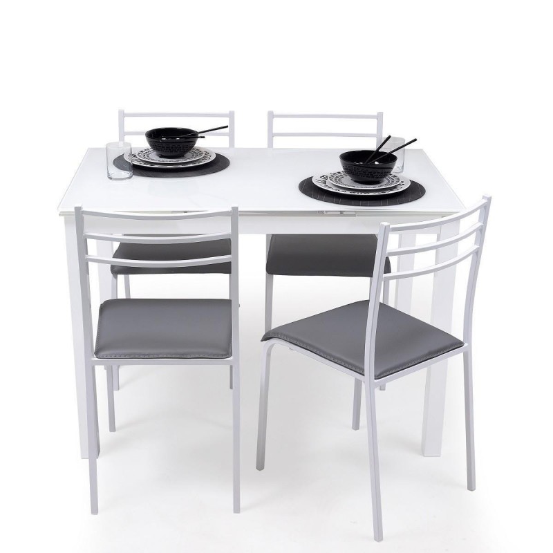 Conjunto de mesa de cocina extensible con 4 sillas PARIS WHITE