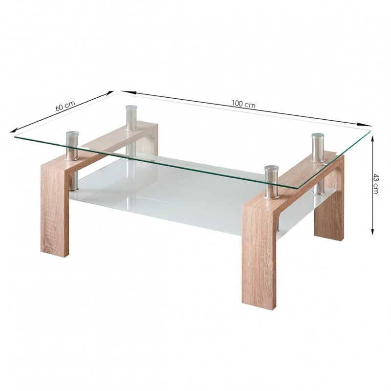 Mesa centro en cristal templado y curvado y madera de sonoma