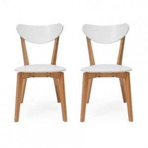 Pack de 2 sillas de comedor de diseño nórdico MELAKA madera de roble y MDF lacado blanco mate