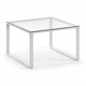 Mesa de centro SIVAN cristal templado y base de acero blanco