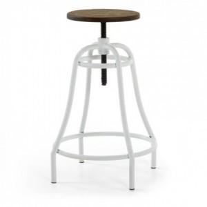 Taburete alto de diseño industrial MALIRA base de acero y asiento de bambú