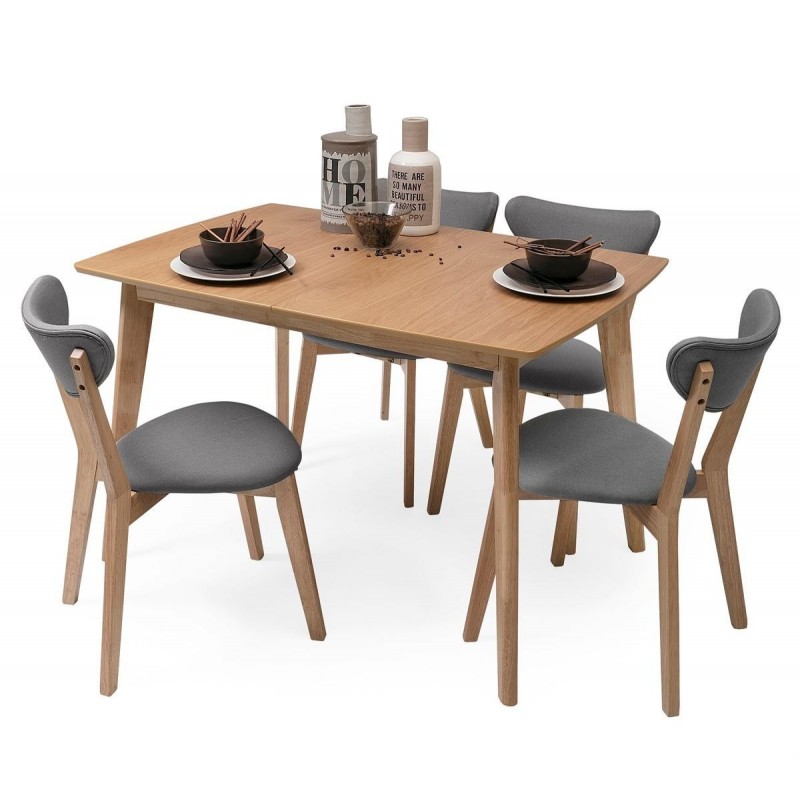 Conjunto de comedor/cocina de diseño nórdico MELAKA mesa fija de 75x75 cm y  2 sillas color roble y blanco - Centro Mueble Online