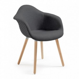 Sillón KEVYA tela acolchada con diseño hexagonal y pies de madera de haya