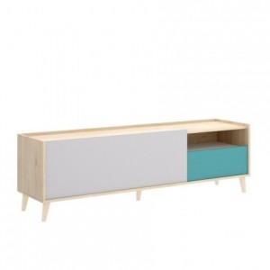 Mueble de TV diseño nórdico NOVA tablero de partículas melaminizado en color blanco, esmeralda, natural y gris 155x43x47 cm