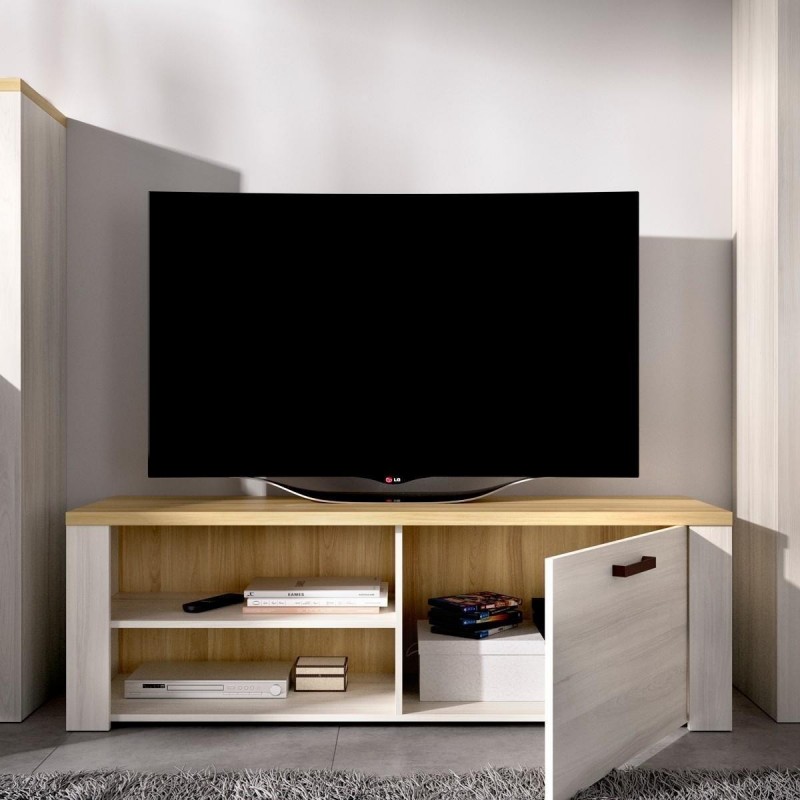 caravana Faceta Plisado Mueble de TV SIENA tablero de partículas melaminizado color blanco finés y  milano 130x40x49 cm - Kiona Decoración