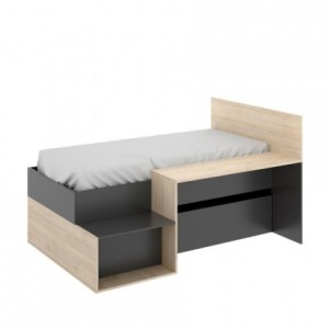 Cama juvenil de diseño moderno MAK tablero de partículas melaminizado color natural 194x135x110 cm