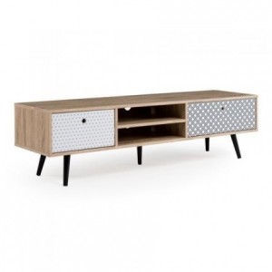 Mueble de tv de diseño vintage TATIANA mdf y madera en roble, blanco y negro 150x30 cm