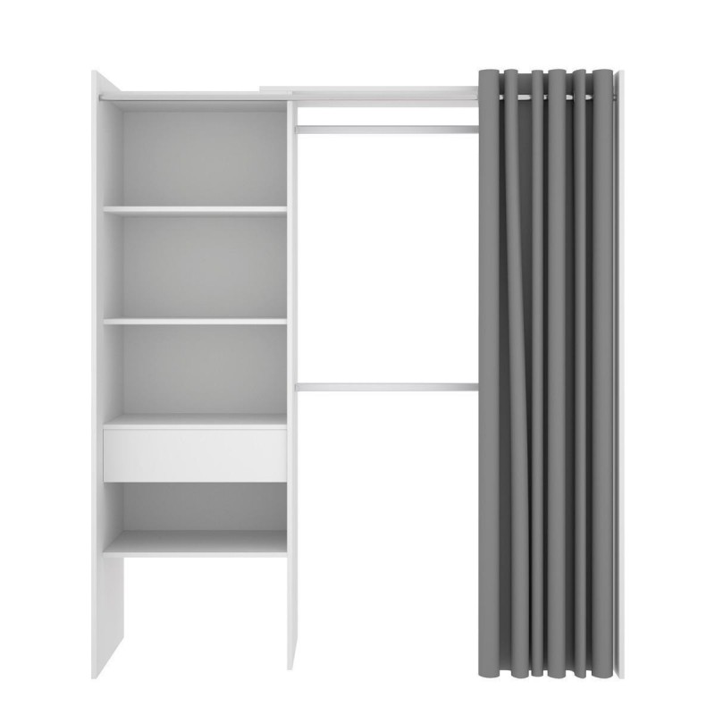 Armario vestidor con cuatro estantes SUIT color blanco, adaptable de 140 a  110 cm - Kiona Decoración