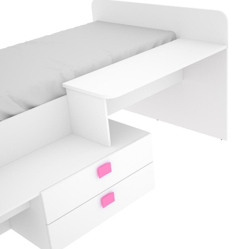 Cama alta juvenil con escritorio extraíble CHIC tablero de partículas  melaminizado color blanco, fucsia y azul 205x107x120 cm - Tienda de  Descanso - Centro Mueble Online