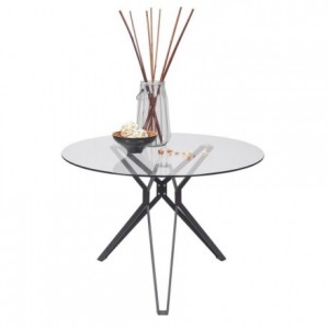 Mesa de comedor o cocina ERICA sobre de cristal de 110 cm y estructura de metal color negro