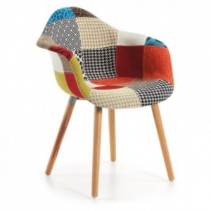 Silla KEVYA tela patchwork y pies de madera de haya
