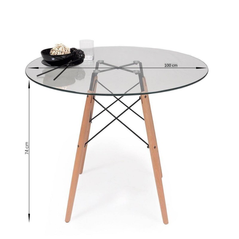 Conjunto de comedor TOWER DAY TELA mesa redonda de cristal de 100 cm y 4  sillas NEW DAY TELA - Kiona Decoración