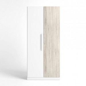 Armario de 2 puertas correderas WINTER acabado laminado sintético blanco o  roble sonoma con franja blanca o roble 120x62x210 cm - Centro Mueble Online