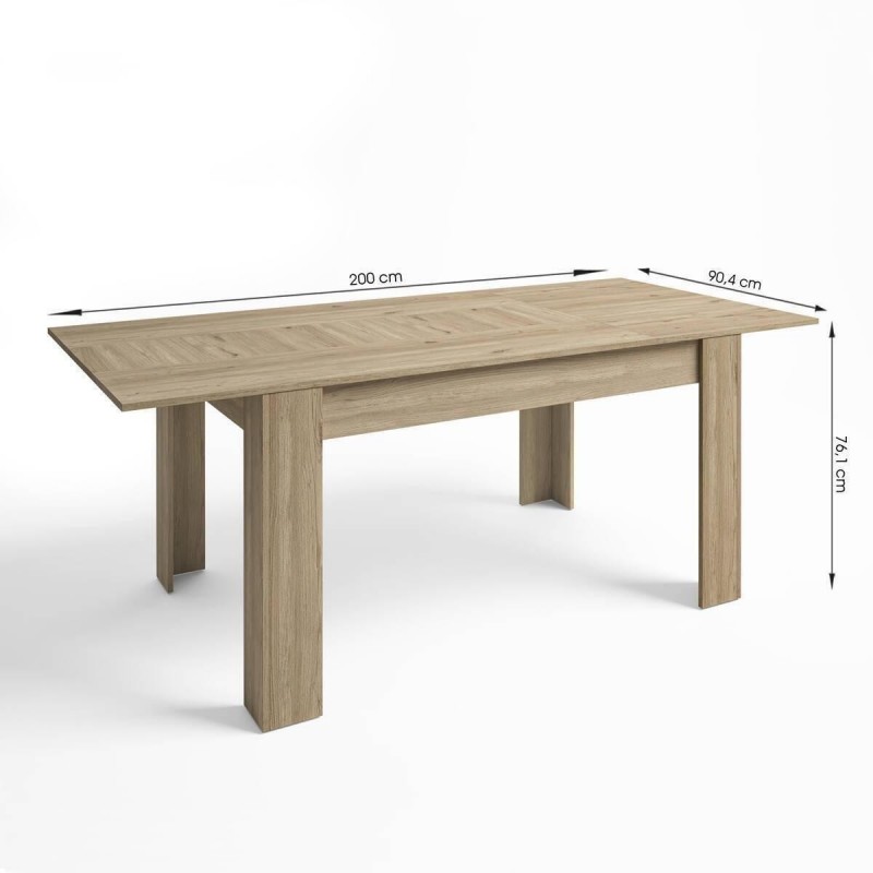 Mesa de comedor extensible BASS tablero de partículas melaminizado color  blanco nordic/ madera naturale 140,4/200,4x90x76,1 cm - Kiona Decoración