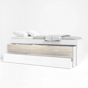 Compacto con doble cama y cajón ESTELLE tablero de partículas melaminizado color sahara y blanco mate 212x98x62 cm