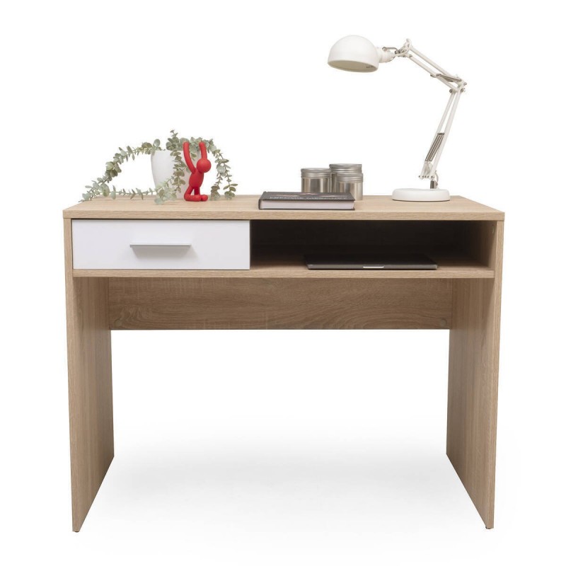 Mesa escritorio juvenil KENTO tablero de partículas melaminizado color  cambrián y blanco 100x59x76 cm - Kiona Decoración