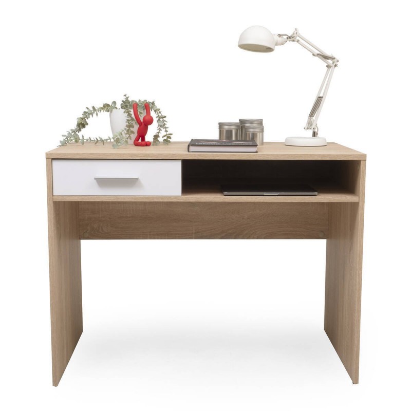 Mesa escritorio juvenil TEO tablero de partículas melaminizado color  blanco/natural o grafito/blanco 115x50x74 cm - Kiona Decoración