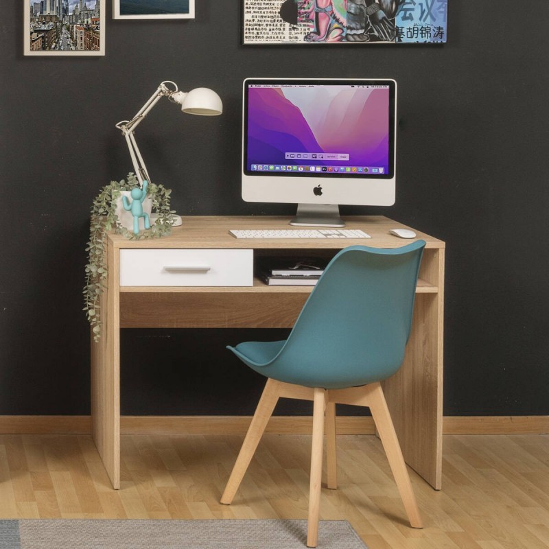 Mesa escritorio KENTO tablero de partículas melaminizado color cambrián y  blanco 120x59x76 cm - Kiona Decoración