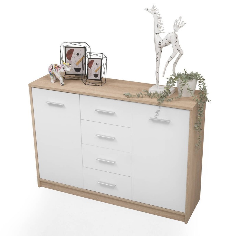 Mueble aparador de comedor de ESCANAR color hormigón y blanco 118,5x35x82  cm - Kiona Decoración
