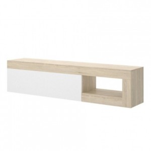 Mueble de TV de diseño moderno LEBO tablero de partículas melaminizado color blanco brillo y natural 204x42x48 cm