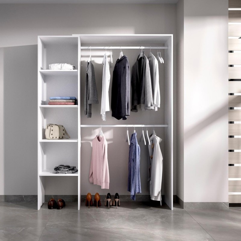 Armario vestidor con cuatro estantes SUIT color blanco, adaptable de 140 a 110 - Kiona Decoración