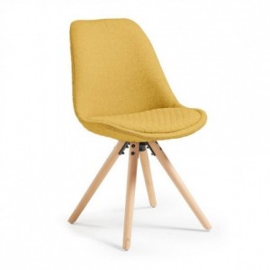 Silla de comedor RALF tapizada en tela y patas de madera de haya