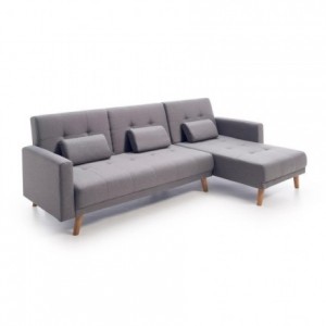 Sofá cama con chaise longue ANNA tapizado en tela gris de 236 cm
