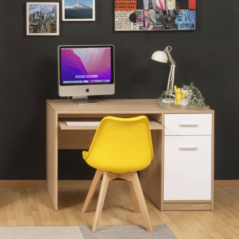 Mesa escritorio SHIRO tablero de partículas melaminizado color blanco  brillo 139x60x75 cm - Kiona Decoración