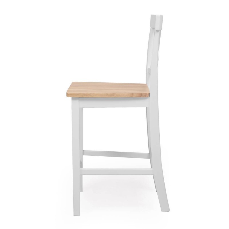 Pack de 2 taburetes altos LEYA madera lacada en color blanco mate con  asiento en color roble - Kiona Decoración