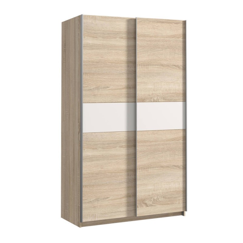 Armario de 2 puertas correderas WINTER acabado laminado sintético blanco o  roble sonoma con franja blanca o roble 120x62x210 cm - Centro Mueble Online