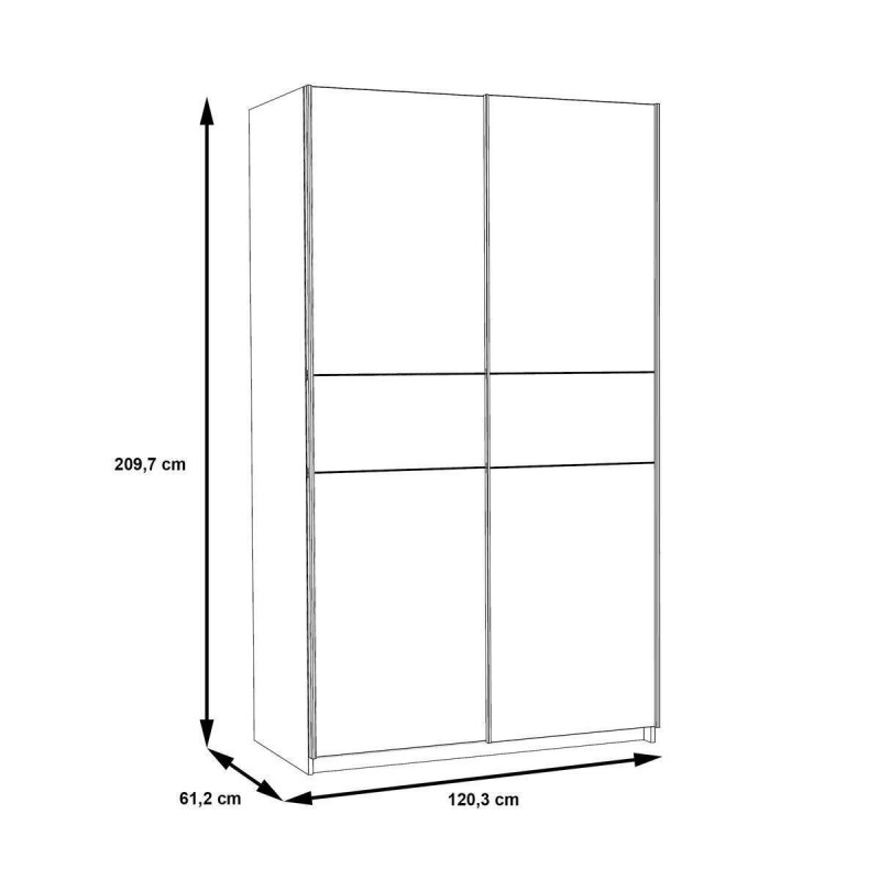 Armario de 2 puertas correderas WINTER acabado laminado sintético blanco o  roble sonoma con franja blanca o roble 120x62x210 cm - Centro Mueble Online