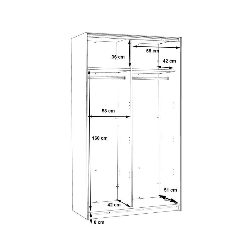 Armario de 2 puertas correderas WINTER acabado laminado sintético blanco o  roble sonoma con franja blanca o roble 200x62x210 cm - Kiona Decoración