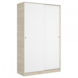 Armario de dos puertas correderas SLIDE color natural y blanco brillo 204x120x50 cm