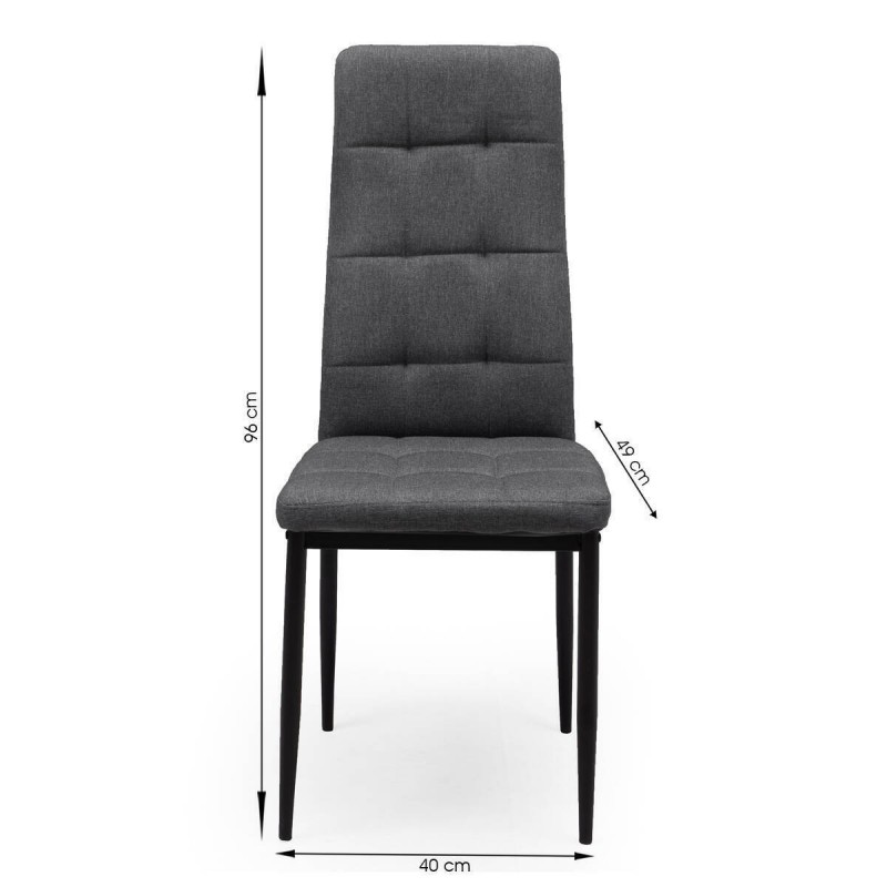 Pack de 6 sillas de comedor ZUNI tapizadas en tela gris oscuro y patas  metálicas en negro - Kiona Decoración