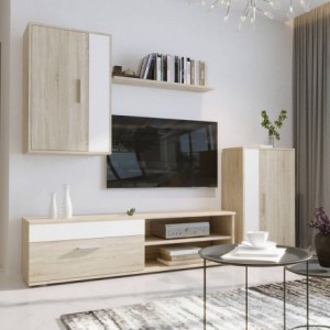 Mueble de salón modular IBIZA MINI color roble y blanco de 190 cm