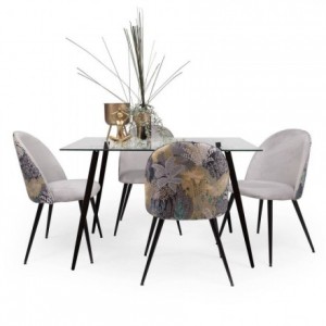 Conjunto de comedor CAIRO MADEIRA mesa de cristal de 120x80 cm y 4 sillas tapizadas