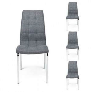 Pack de 4 sillas de comedor ALEX tapizadas en tela patas de metal cromadas