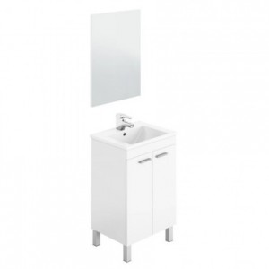 Mueble de baño pequeño de 2 puertas + espejo KONCEPT color blanco brillo de 50x40x 80 cm (LAVABO NO INCLUIDO)