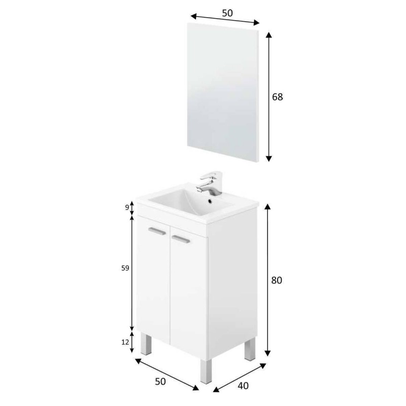 Mueble Lavabo De Baño-aseo Pequeño Con Espejo Incluido Y Lavamanos  Cerámico, 2 Puertas Color Blanco Brillo 50 Ancho X 80 Alto X 40 Profundidad  con Ofertas en Carrefour