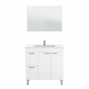 Mueble de baño + espejo AKTIVA color blanco brillo / gris ceniza de 80x45x 80 cm (LAVABO NO INCLUIDO)