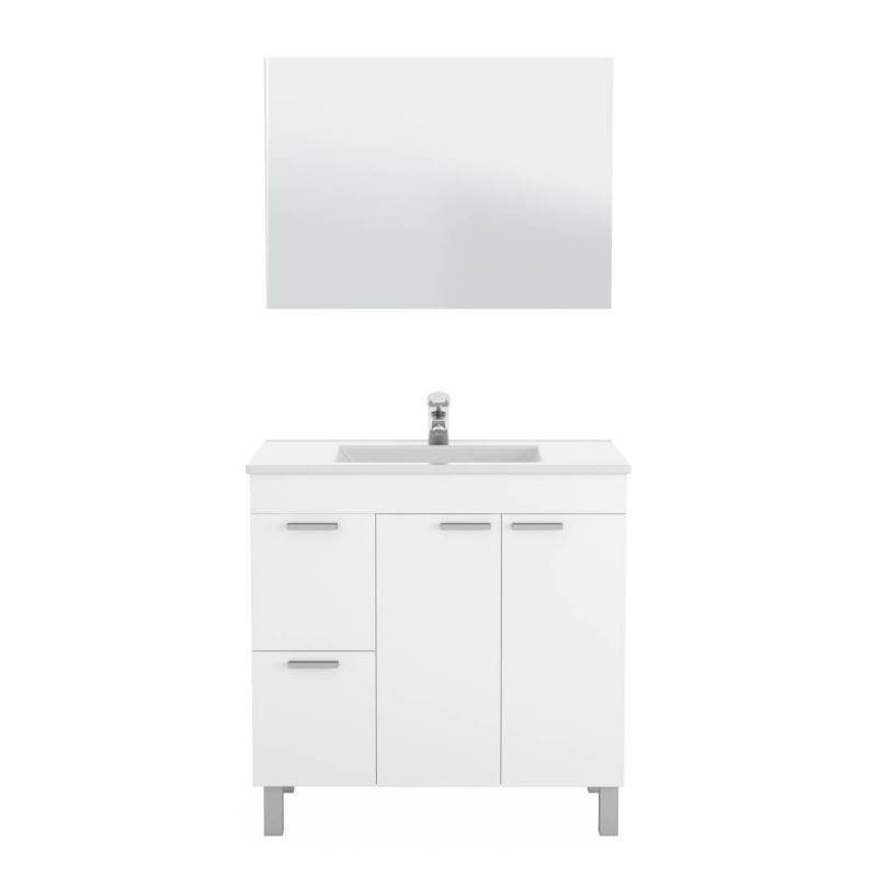 Mueble de baño + espejo AKTIVA color blanco brillo / gris ceniza de 80x45x  80 cm (LAVABO NO INCLUIDO) - Kiona Decoración