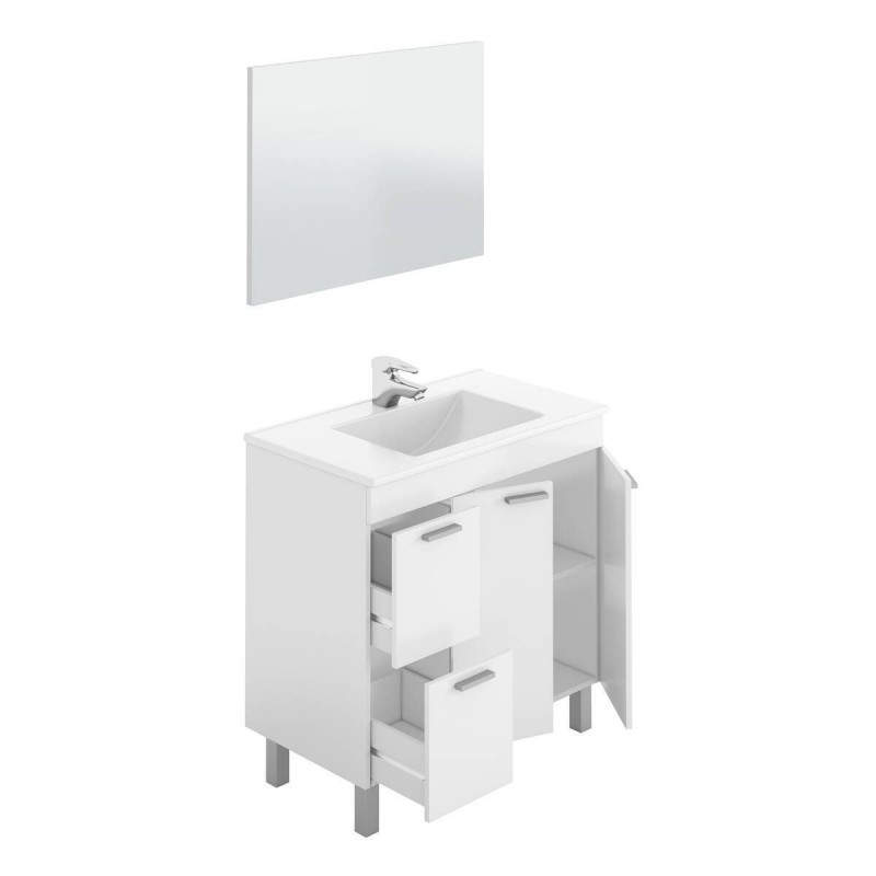 Mueble de baño con Lavabo + Armario Blanco Brillo (Incluye Lavabo y Espejo)