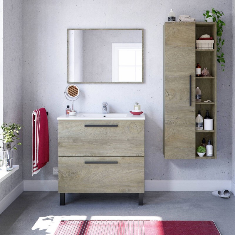 Mueble de Baño con Dos Cajones y Espejo de Pared