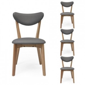 Pack de 4 sillas de comedor MELAKA tapizadas en tela y patas de madera de roble