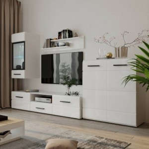 Mueble de salón modular ÁRTICO MINI, color blanco brillo, de 215 cm