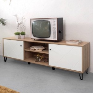 Mueble de TV BILBO, color roble y blanco, 183,4x40x55,2 cm