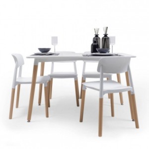 Conjunto de comedor CALAS TOWER WHITE 120, mesa de 120x80 cm, 4 sillas de diseño nórdico