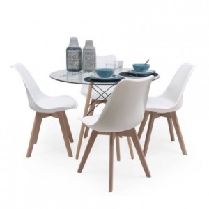 Conjunto de comedor TOWER 100 DAY CRISTAL mesa de cristal redonda de 100 cm y 4 sillas DAY