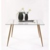 Mesa de comedor de diseño nórdico CAIRO tapa de cristal y patas de metal color roble 120x80 cm